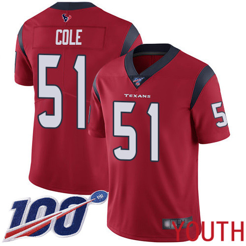 Houston Texans Limited Red Youth Dylan Cole Alternate Jersey NFL Football #51 100th Season Vapor Untouchable->youth nfl jersey->Youth Jersey
